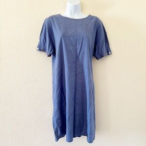 Tahari Dress 12 Womens Linen Blend Short Sleeve Blue